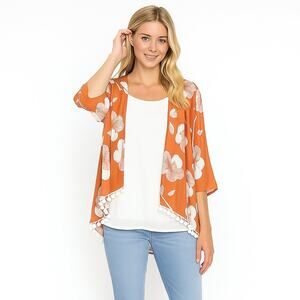 2/$30 mimi chica Hawaiian Pompom Kimono Orange Peony Large #A0618 TRB3